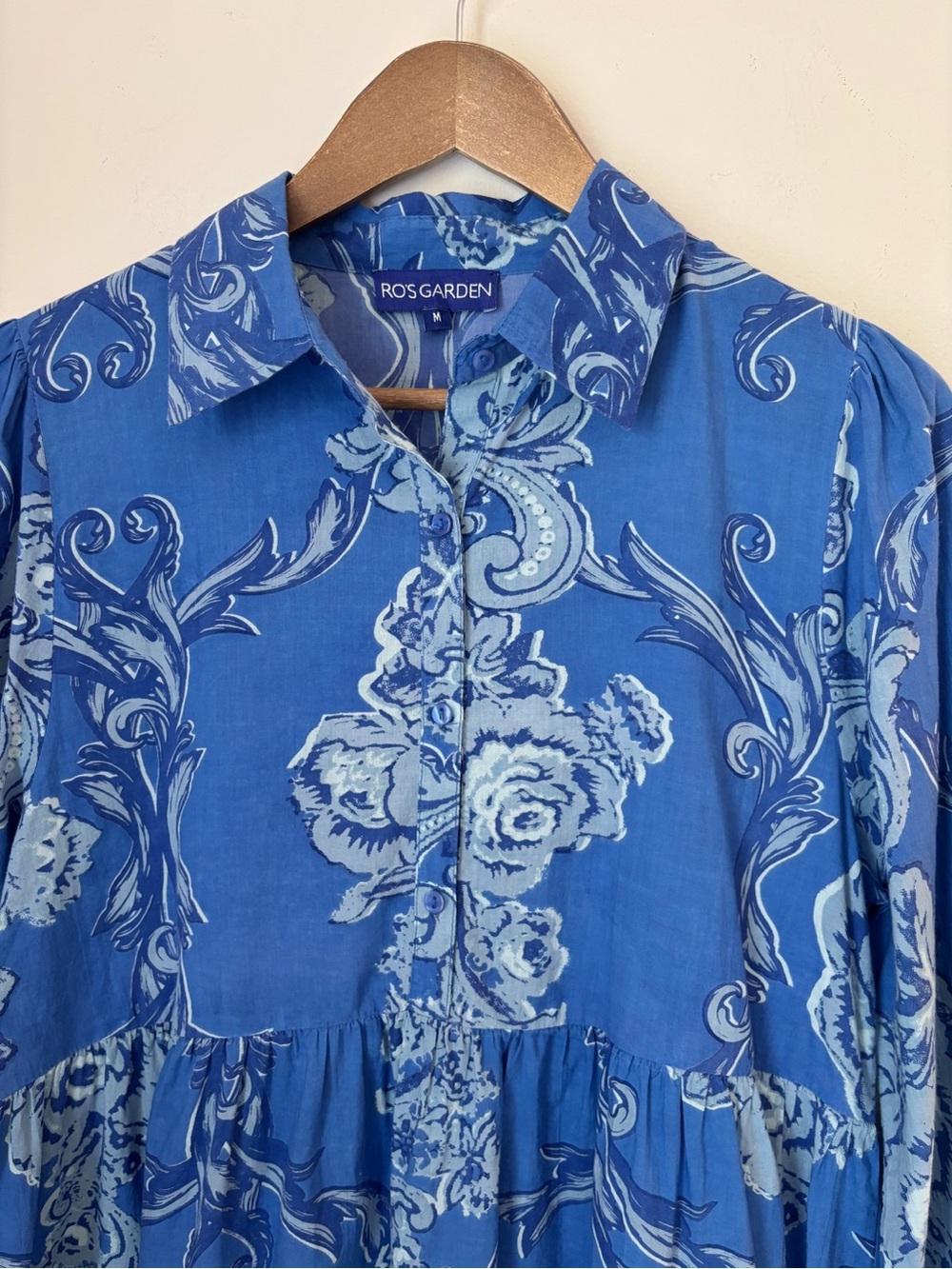 Ro's Garden Blue Floral Tiered Romy Mini Dress Medium Summer Resortwear - Picture 3 of 8